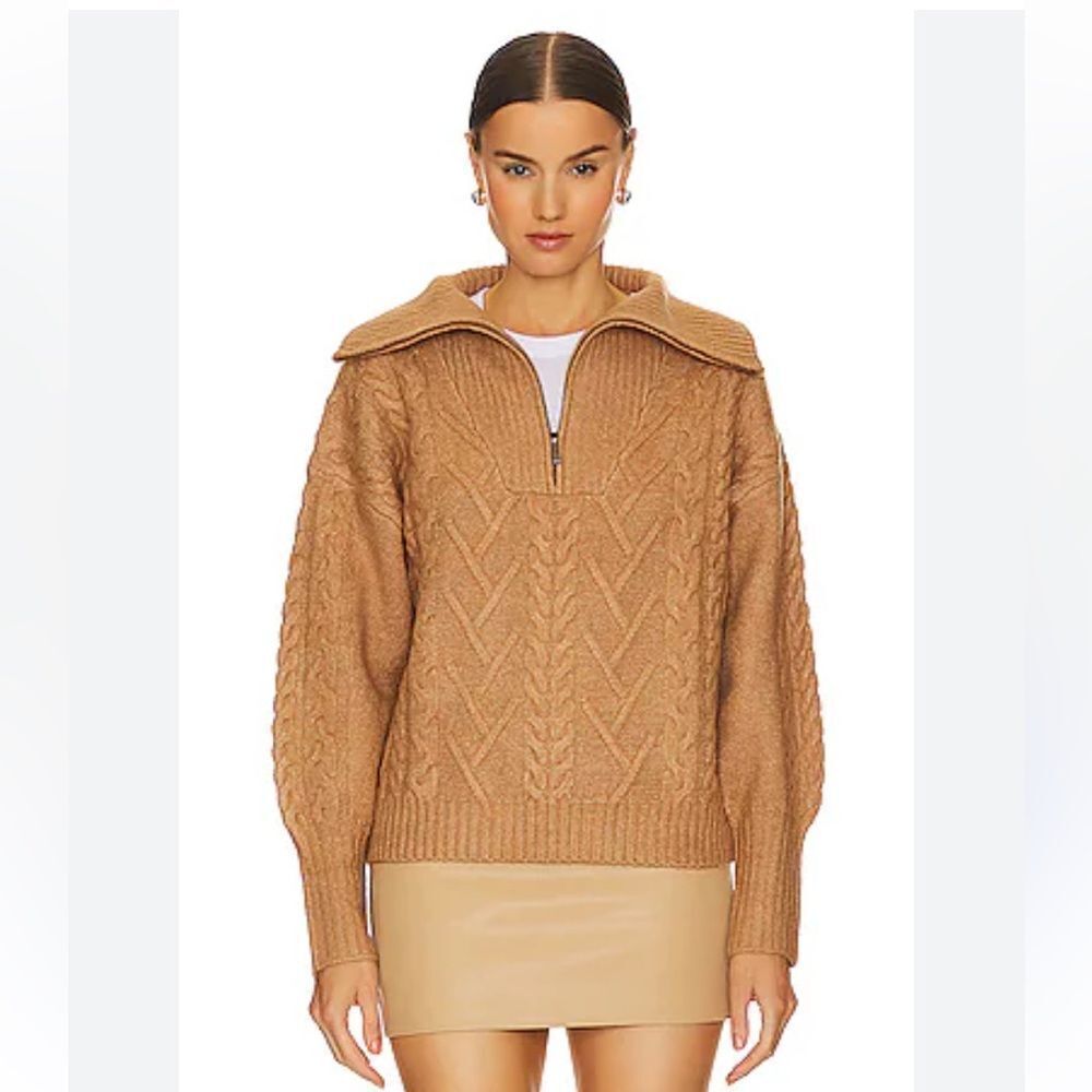 Line the Label Sloane half zip Sweater Carmel tan soft  luxurious Revolve